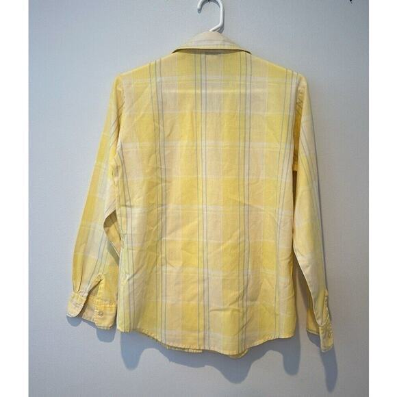 Vtg Womens Yellow Pastel Plaid‎ Button Down Shirt Sz Medium Granny Grandmacore - Picture 3 of 4